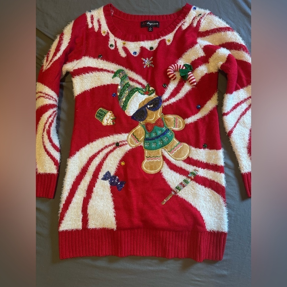32 Degrees Red and White Crew Neck Sweater with Festive Design Christmas